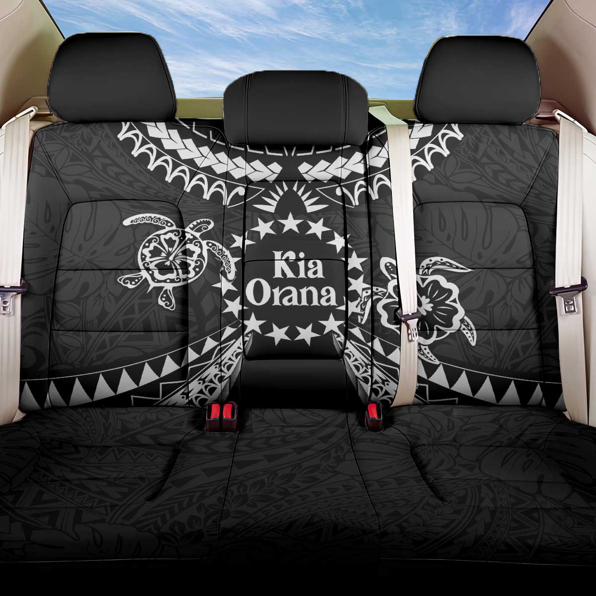 Kia Orana Cook Islands Back Car Seat Cover 2025 Pasifika Polynesian Turtle Black Color