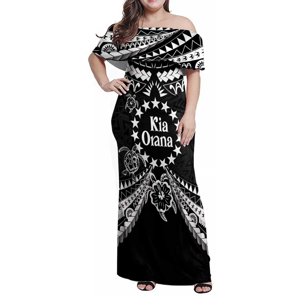 Kia Orana Cook Islands Family Matching Off Shoulder Maxi Dress and Hawaiian Shirt 2025 Pasifika Polynesian Turtle Black Color