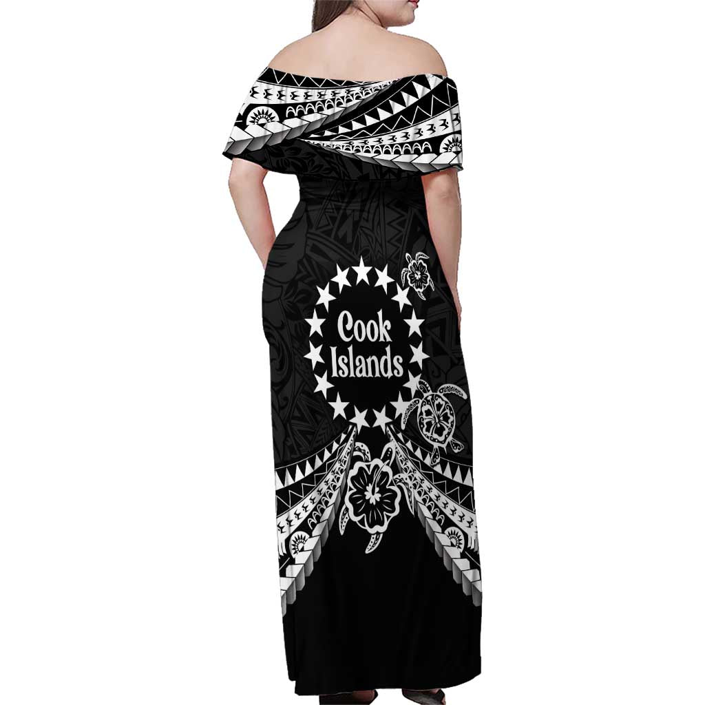 Kia Orana Cook Islands Family Matching Off Shoulder Maxi Dress and Hawaiian Shirt 2025 Pasifika Polynesian Turtle Black Color