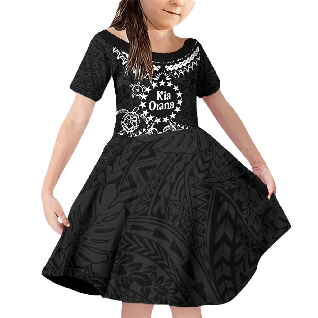 Kia Orana Cook Islands Family Matching Off Shoulder Short Dress and Hawaiian Shirt 2025 Pasifika Polynesian Turtle Black Color