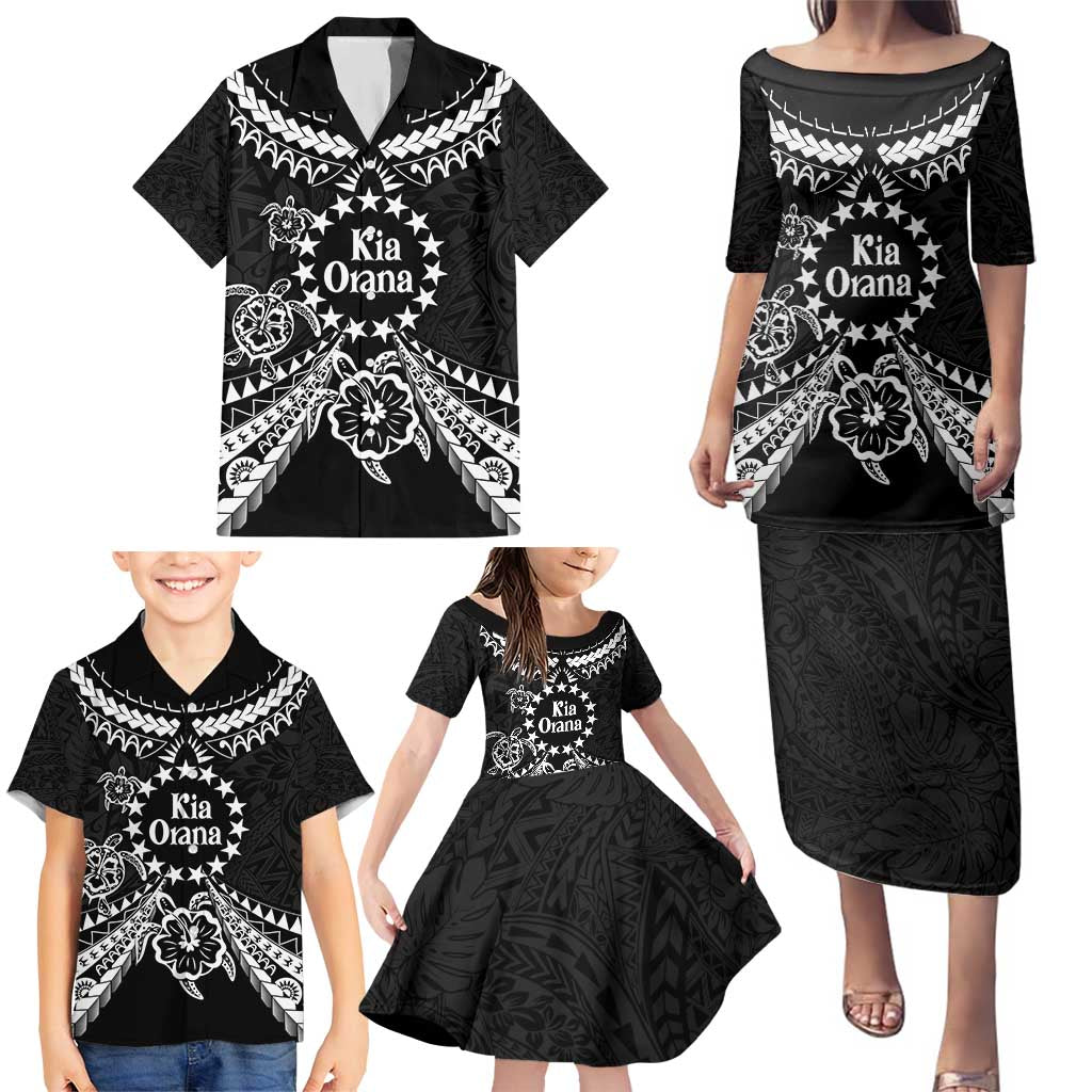 Kia Orana Cook Islands Family Matching Puletasi and Hawaiian Shirt 2025 Pasifika Polynesian Turtle Black Color