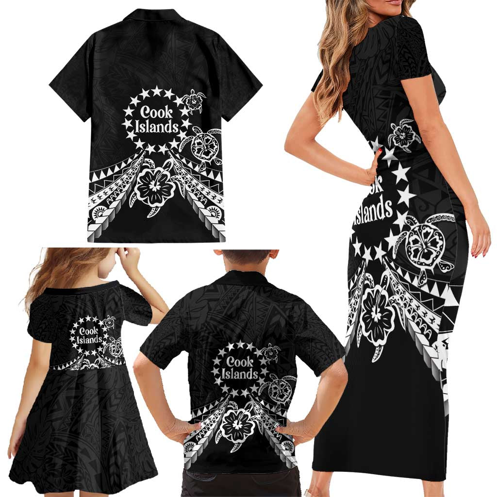 Kia Orana Cook Islands Family Matching Short Sleeve Bodycon Dress and Hawaiian Shirt 2025 Pasifika Polynesian Turtle Black Color