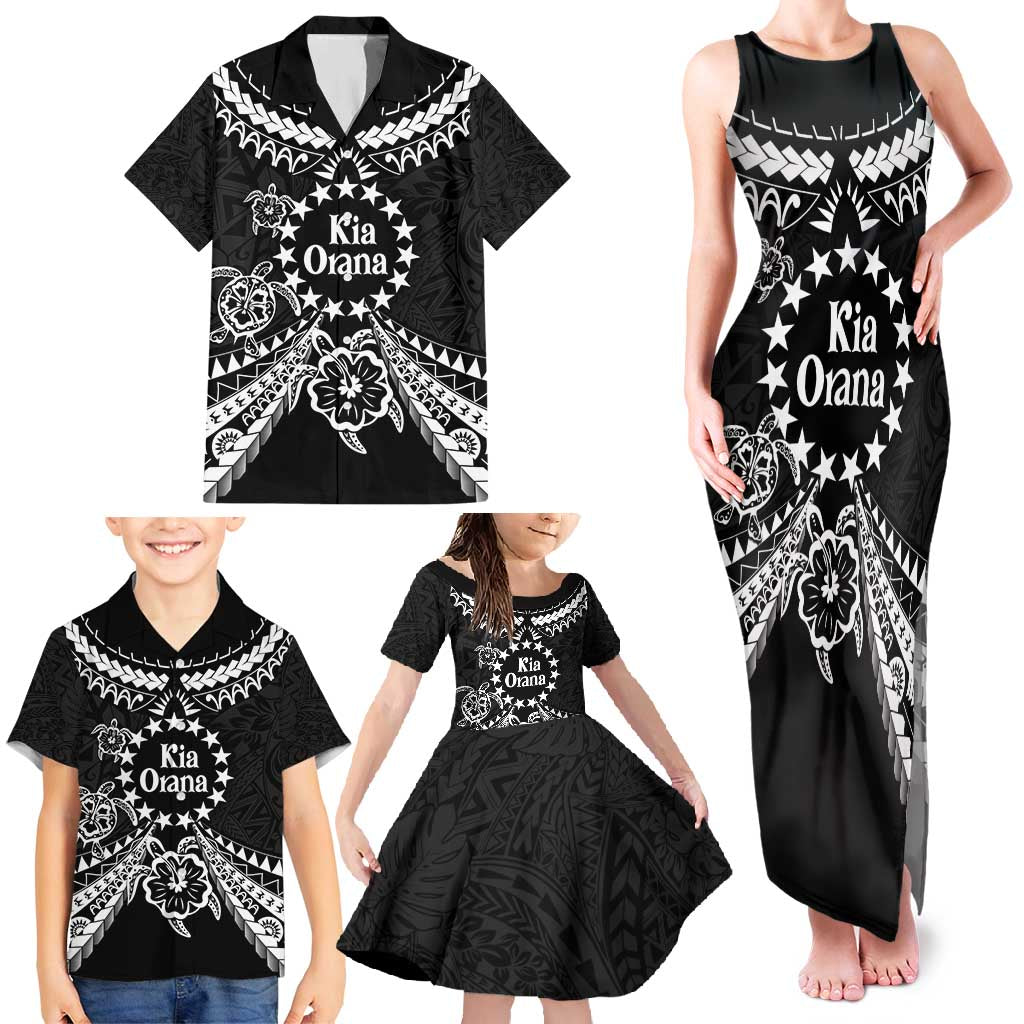 Kia Orana Cook Islands Family Matching Tank Maxi Dress and Hawaiian Shirt 2025 Pasifika Polynesian Turtle Black Color