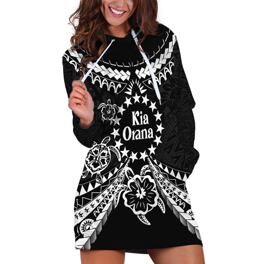 Kia Orana Cook Islands Hoodie Dress 2025 Pasifika Polynesian Turtle Black Color LT14 Black - Polynesian Pride