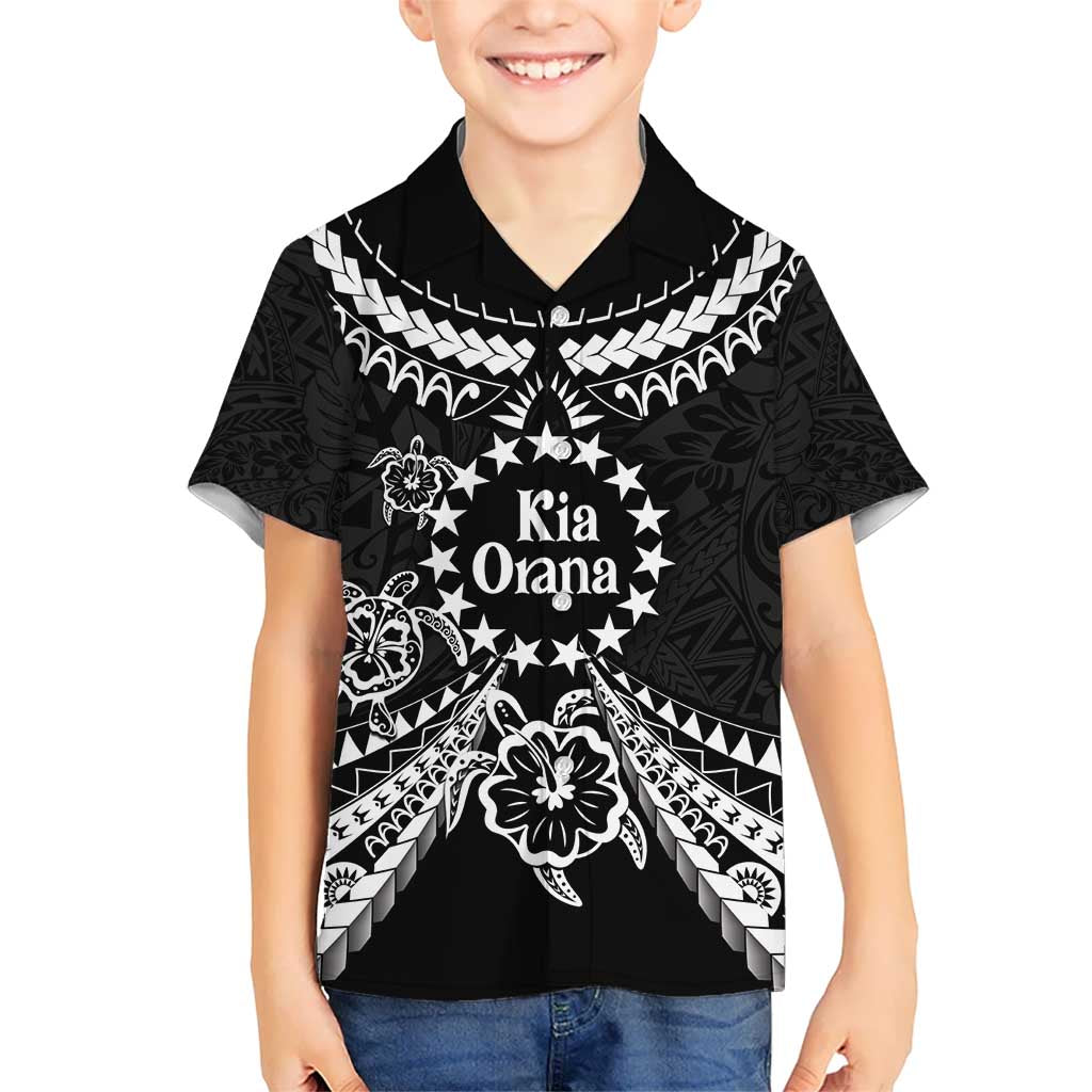 Kia Orana Cook Islands Kid Hawaiian Shirt 2025 Pasifika Polynesian Turtle Black Color