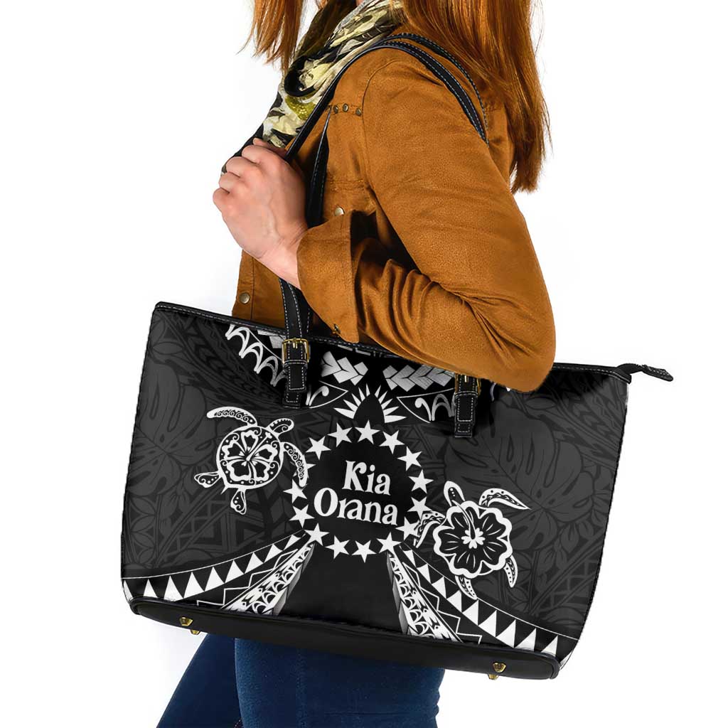 Kia Orana Cook Islands Leather Tote Bag 2025 Pasifika Polynesian Turtle Black Color