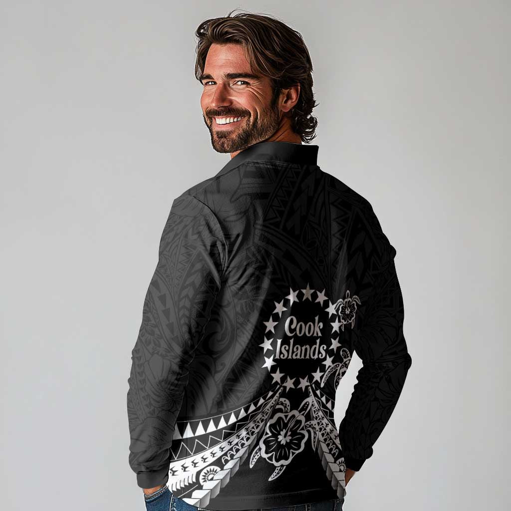 Kia Orana Cook Islands Long Sleeve Polo Shirt 2025 Pasifika Polynesian Turtle Black Color