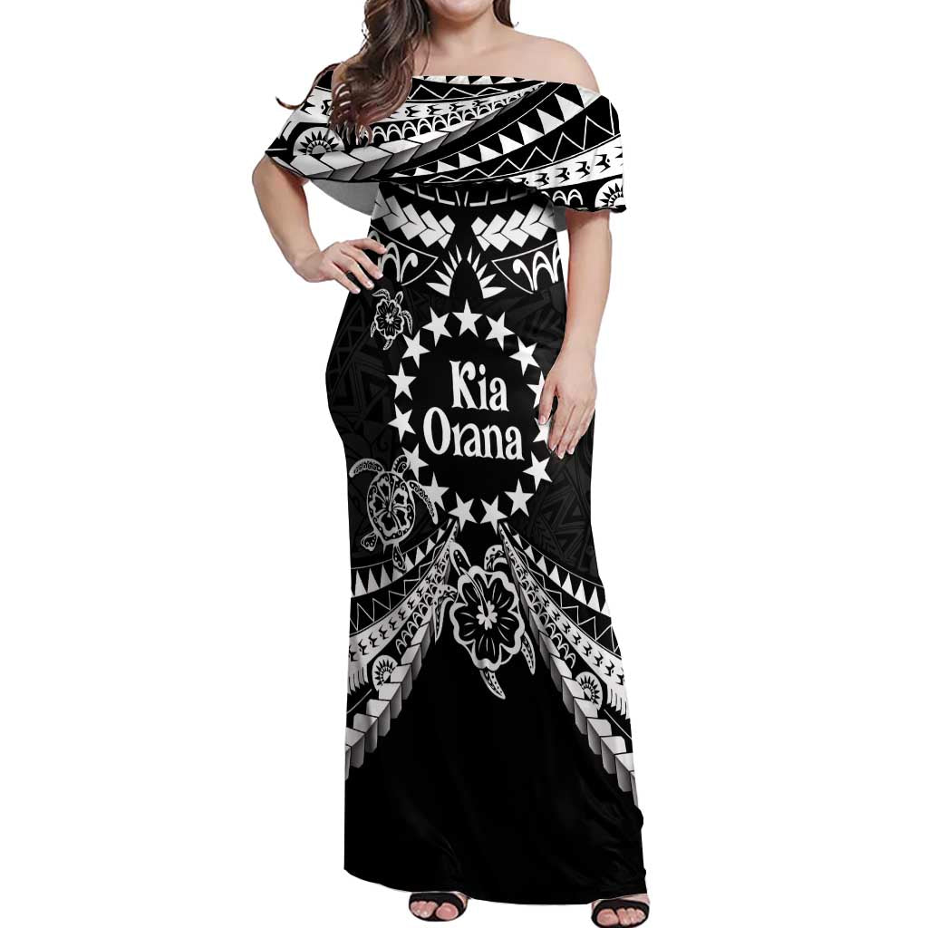 Kia Orana Cook Islands Off Shoulder Maxi Dress 2025 Pasifika Polynesian Turtle Black Color LT14 Women Black - Polynesian Pride