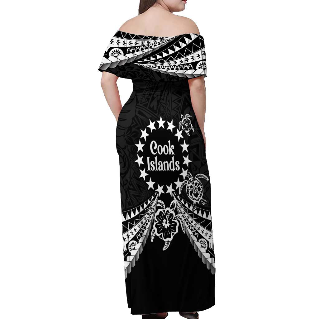 Kia Orana Cook Islands Off Shoulder Maxi Dress 2025 Pasifika Polynesian Turtle Black Color LT14 - Polynesian Pride