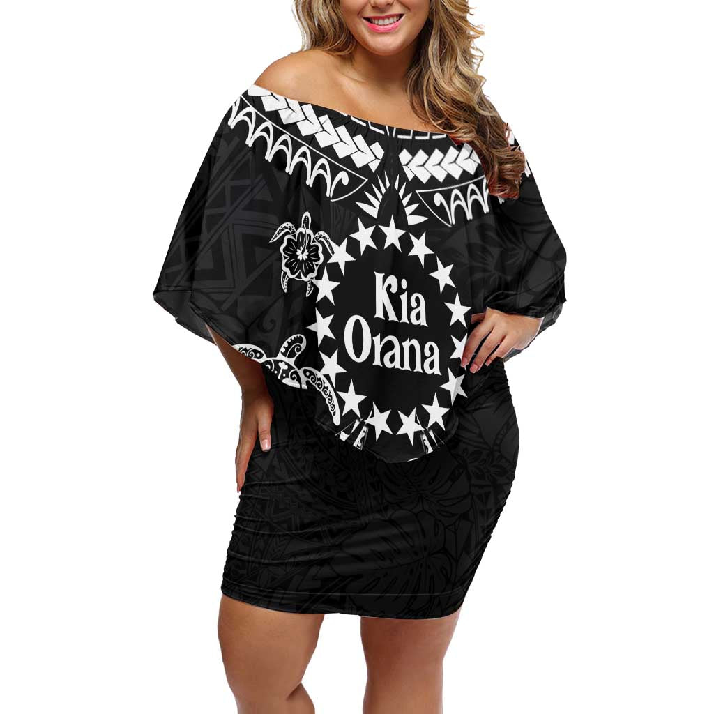 Kia Orana Cook Islands Off Shoulder Short Dress 2025 Pasifika Polynesian Turtle Black Color LT14 Women Black - Polynesian Pride