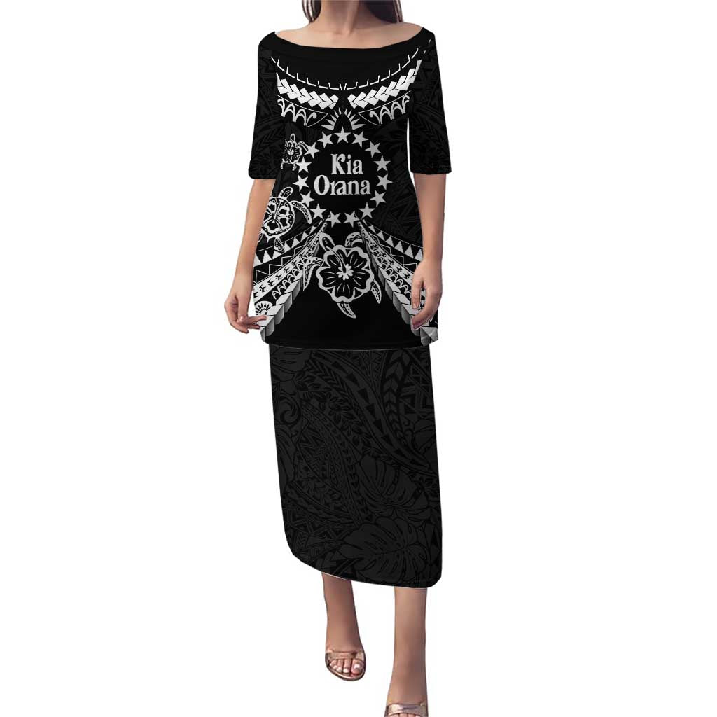 Kia Orana Cook Islands Puletasi 2025 Pasifika Polynesian Turtle Black Color LT14 Long Dress Black - Polynesian Pride