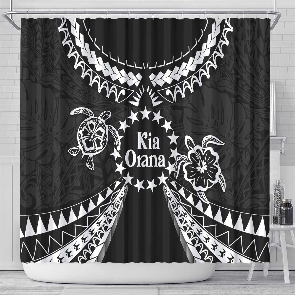 Kia Orana Cook Islands Shower Curtain 2025 Pasifika Polynesian Turtle Black Color