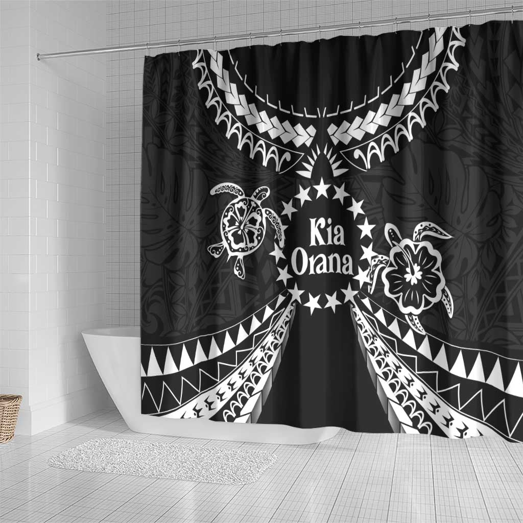Kia Orana Cook Islands Shower Curtain 2025 Pasifika Polynesian Turtle Black Color