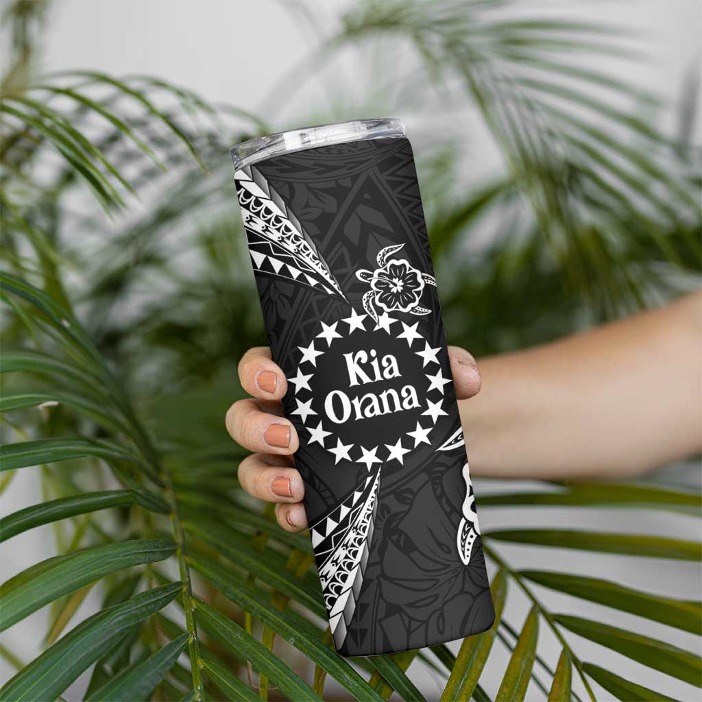 Kia Orana Cook Islands Skinny Tumbler 2025 Pasifika Polynesian Turtle Black Color