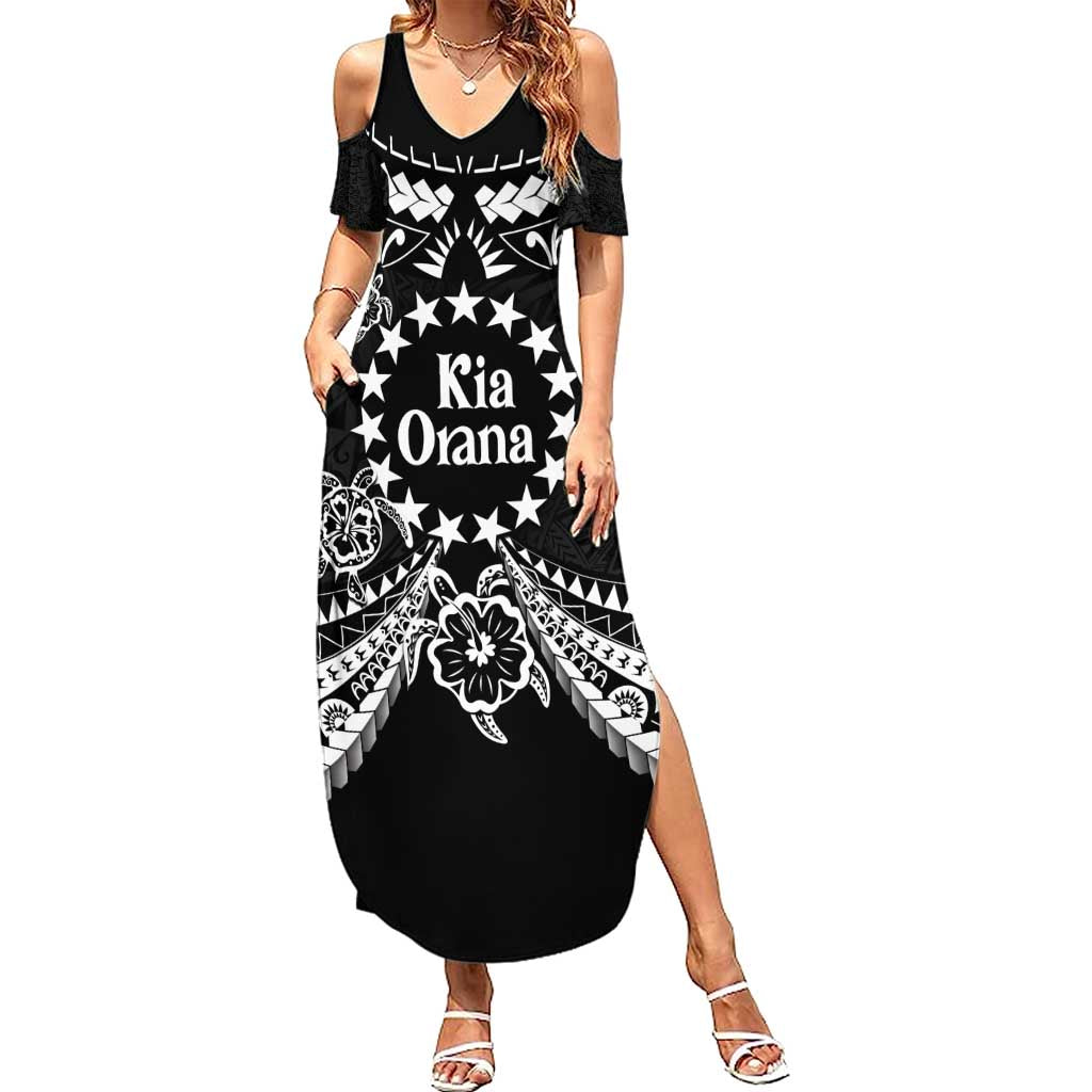 Kia Orana Cook Islands Summer Maxi Dress 2025 Pasifika Polynesian Turtle Black Color LT14 Women Black - Polynesian Pride