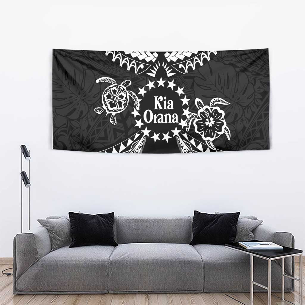 Kia Orana Cook Islands Tapestry 2025 Pasifika Polynesian Turtle Black Color