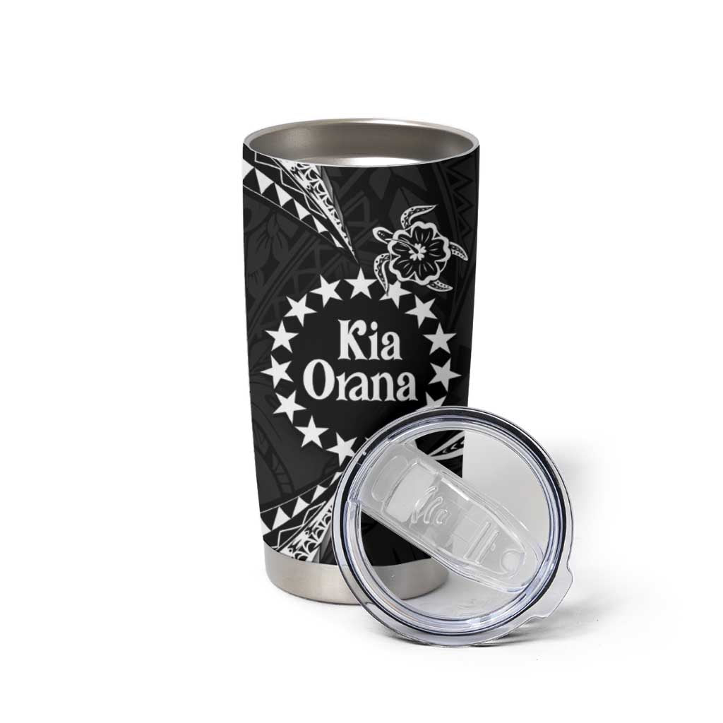 Kia Orana Cook Islands Tumbler Cup 2025 Pasifika Polynesian Turtle Black Color LT14 - Polynesian Pride