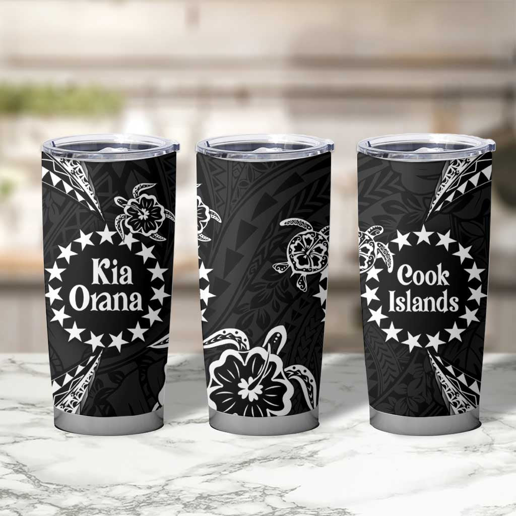 Kia Orana Cook Islands Tumbler Cup 2025 Pasifika Polynesian Turtle Black Color LT14 - Polynesian Pride
