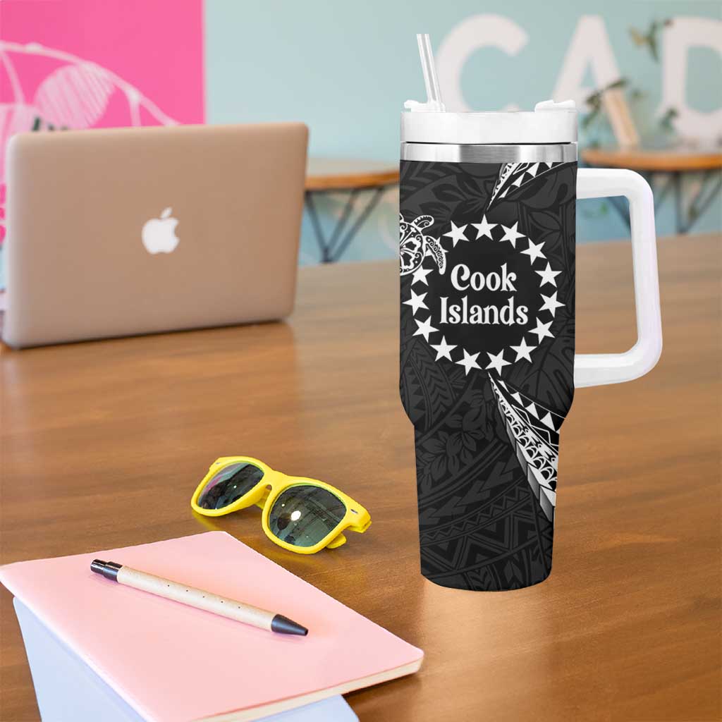 Kia Orana Cook Islands Tumbler With Handle 2025 Pasifika Polynesian Turtle Black Color LT14 - Polynesian Pride