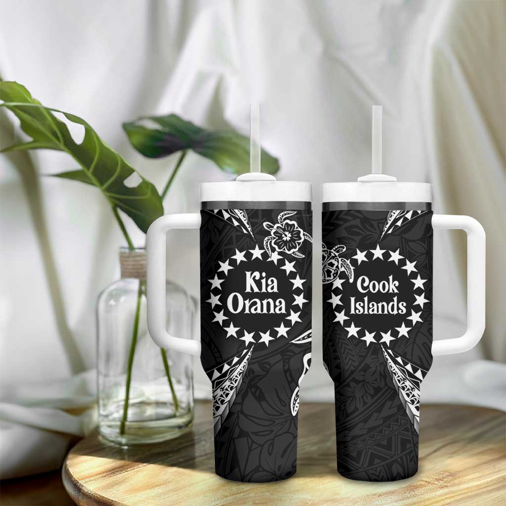Kia Orana Cook Islands Tumbler With Handle 2025 Pasifika Polynesian Turtle Black Color LT14 - Polynesian Pride