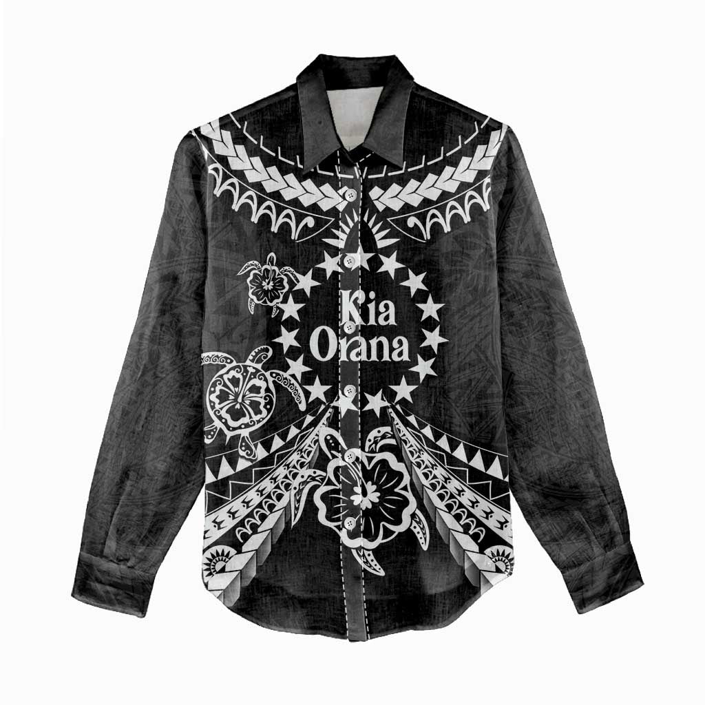 Kia Orana Cook Islands Women Casual Shirt 2025 Pasifika Polynesian Turtle Black Color