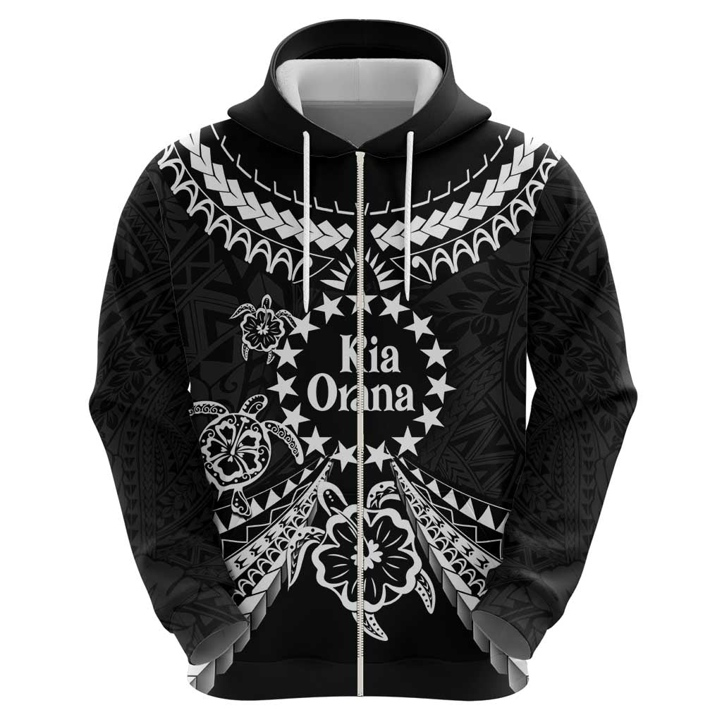 Kia Orana Cook Islands Zip Hoodie 2025 Pasifika Polynesian Turtle Black Color