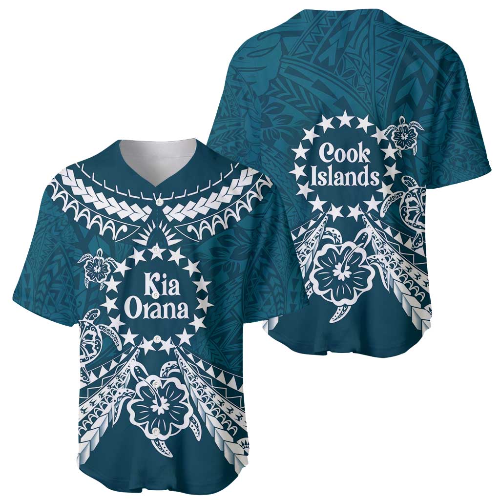Kia Orana Cook Islands Baseball Jersey Polynesian Turtle Crowberry Blue Color