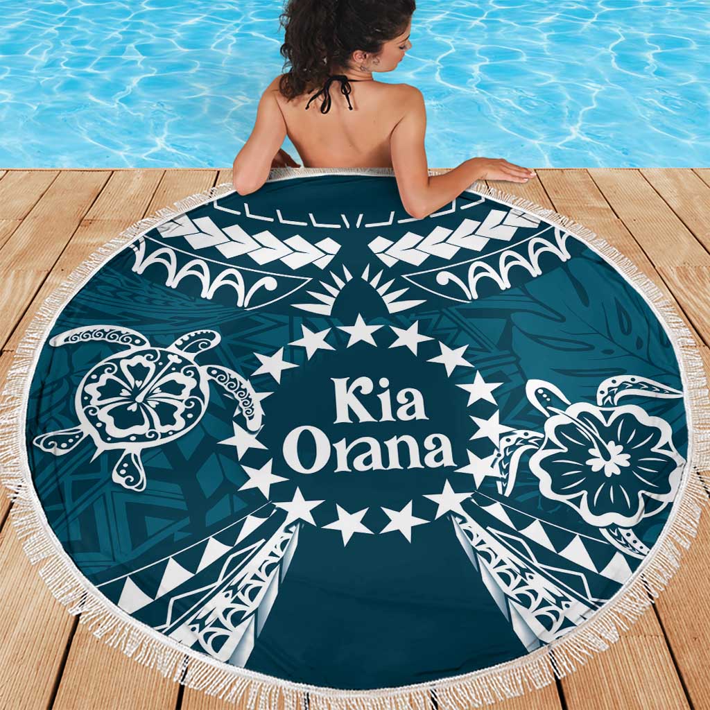 Kia Orana Cook Islands Beach Blanket Polynesian Turtle Crowberry Blue Color LT14 - Polynesian Pride