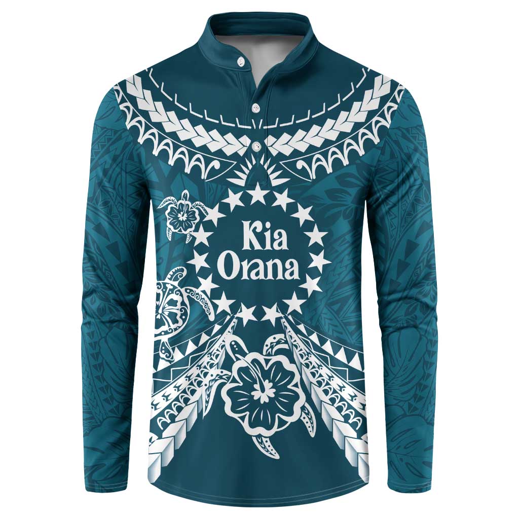 Kia Orana Cook Islands Button Sweatshirt Polynesian Turtle Crowberry Blue Color LT14 Crowberry Blue - Polynesian Pride