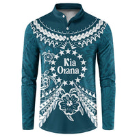 Kia Orana Cook Islands Button Sweatshirt Polynesian Turtle Crowberry Blue Color LT14 Crowberry Blue - Polynesian Pride
