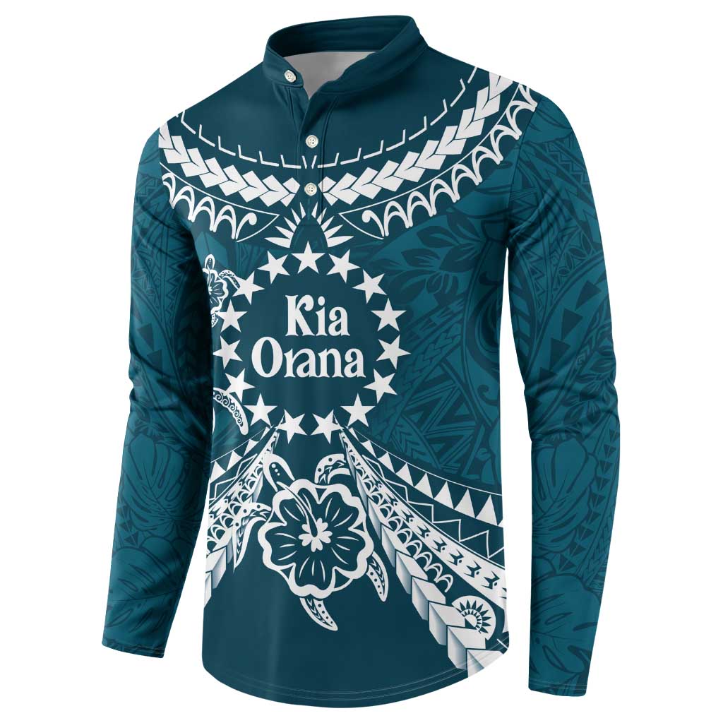 Kia Orana Cook Islands Button Sweatshirt Polynesian Turtle Crowberry Blue Color LT14 - Polynesian Pride