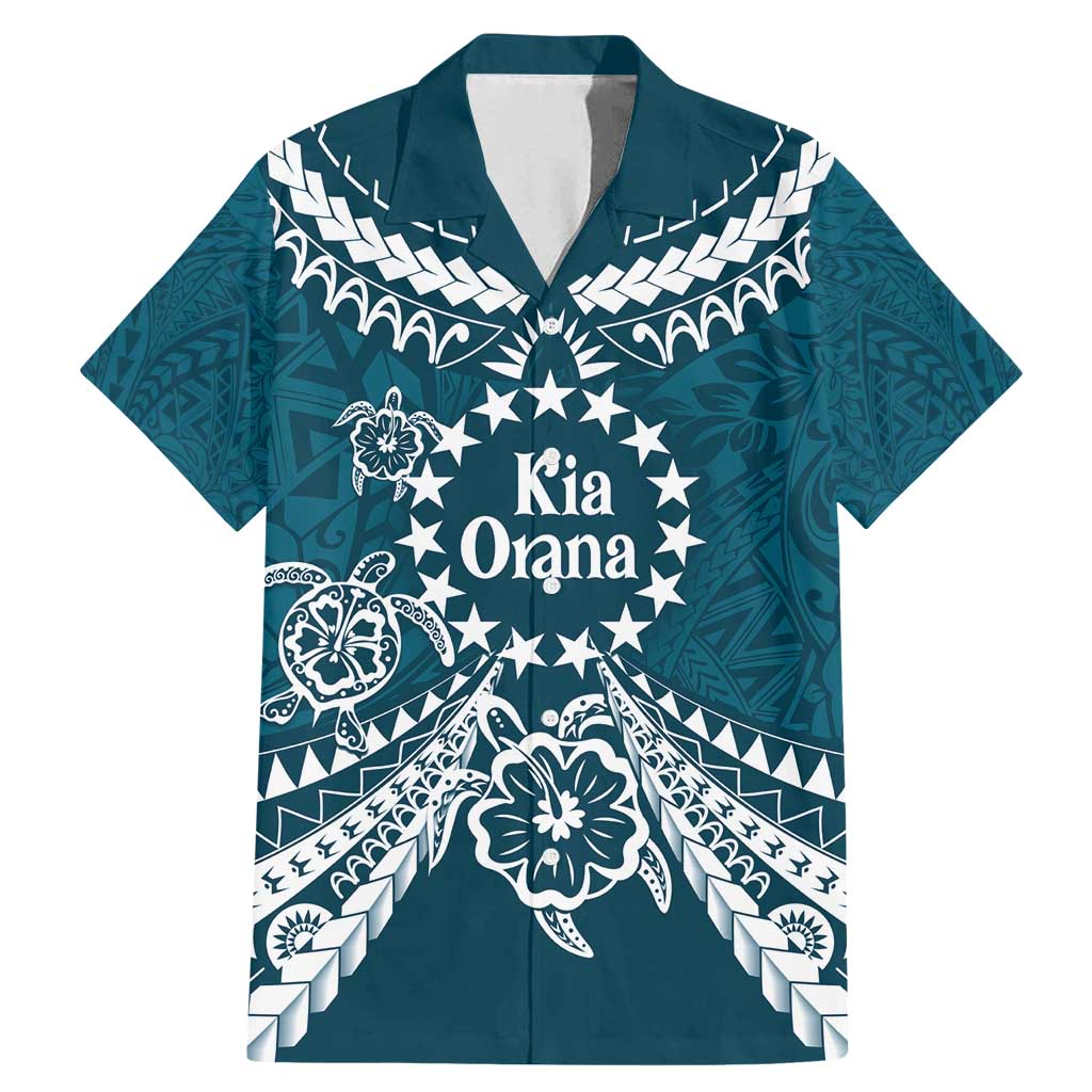 Kia Orana Cook Islands Family Matching Mermaid Dress and Hawaiian Shirt Polynesian Turtle Crowberry Blue Color