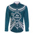 Kia Orana Cook Islands Family Matching Off Shoulder Maxi Dress and Hawaiian Shirt Polynesian Turtle Crowberry Blue Color