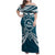 Kia Orana Cook Islands Family Matching Off Shoulder Maxi Dress and Hawaiian Shirt Polynesian Turtle Crowberry Blue Color