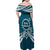 Kia Orana Cook Islands Family Matching Off Shoulder Maxi Dress and Hawaiian Shirt Polynesian Turtle Crowberry Blue Color
