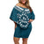 Kia Orana Cook Islands Family Matching Off Shoulder Short Dress and Hawaiian Shirt Polynesian Turtle Crowberry Blue Color