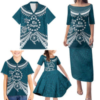 Kia Orana Cook Islands Family Matching Puletasi and Hawaiian Shirt Polynesian Turtle Crowberry Blue Color