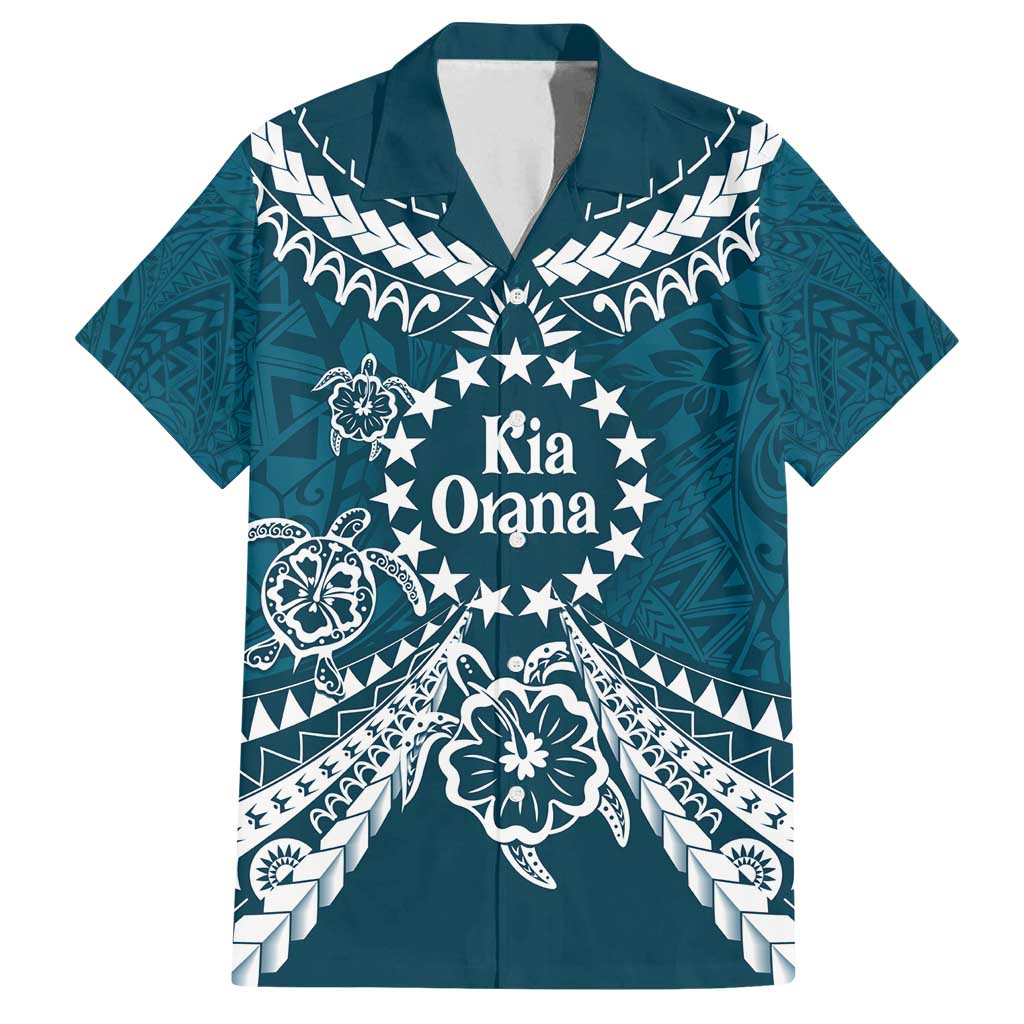 Kia Orana Cook Islands Family Matching Puletasi and Hawaiian Shirt Polynesian Turtle Crowberry Blue Color