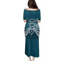 Kia Orana Cook Islands Family Matching Puletasi and Hawaiian Shirt Polynesian Turtle Crowberry Blue Color