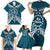 Kia Orana Cook Islands Family Matching Short Sleeve Bodycon Dress and Hawaiian Shirt Polynesian Turtle Crowberry Blue Color