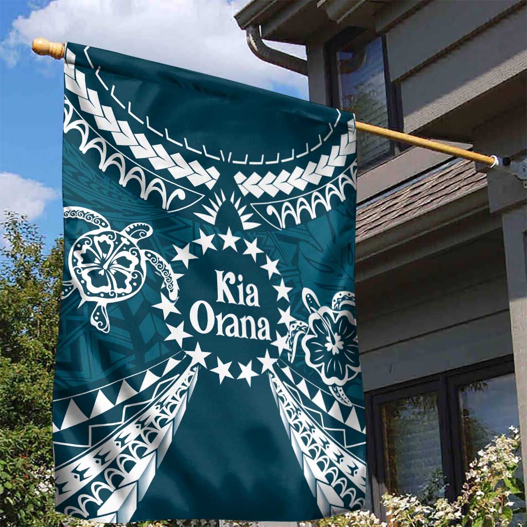 Kia Orana Cook Islands Garden Flag Polynesian Turtle Crowberry Blue Color LT14 - Polynesian Pride