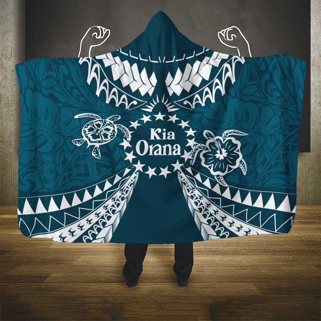 Kia Orana Cook Islands Hooded Blanket Polynesian Turtle Crowberry Blue Color LT14 - Polynesian Pride