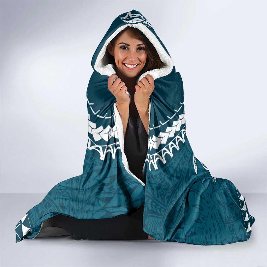 Kia Orana Cook Islands Hooded Blanket Polynesian Turtle Crowberry Blue Color LT14 - Polynesian Pride