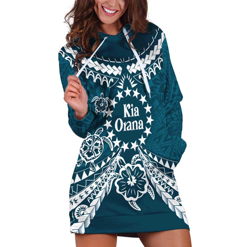 Kia Orana Cook Islands Hoodie Dress Polynesian Turtle Crowberry Blue Color LT14 Crowberry Blue - Polynesian Pride
