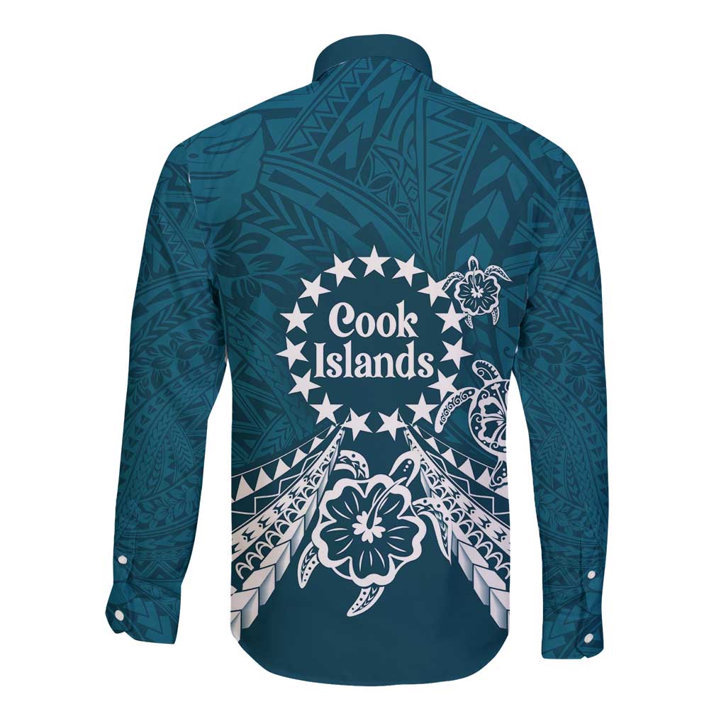 Kia Orana Cook Islands Long Sleeve Button Shirt Polynesian Turtle Crowberry Blue Color LT14 - Polynesian Pride