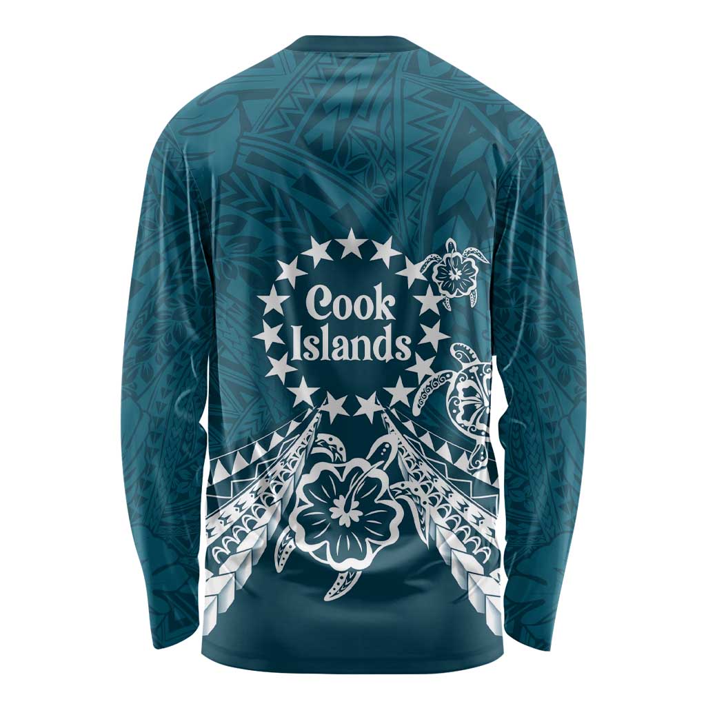 Kia Orana Cook Islands Long Sleeve Shirt Polynesian Turtle Crowberry Blue Color LT14 - Polynesian Pride