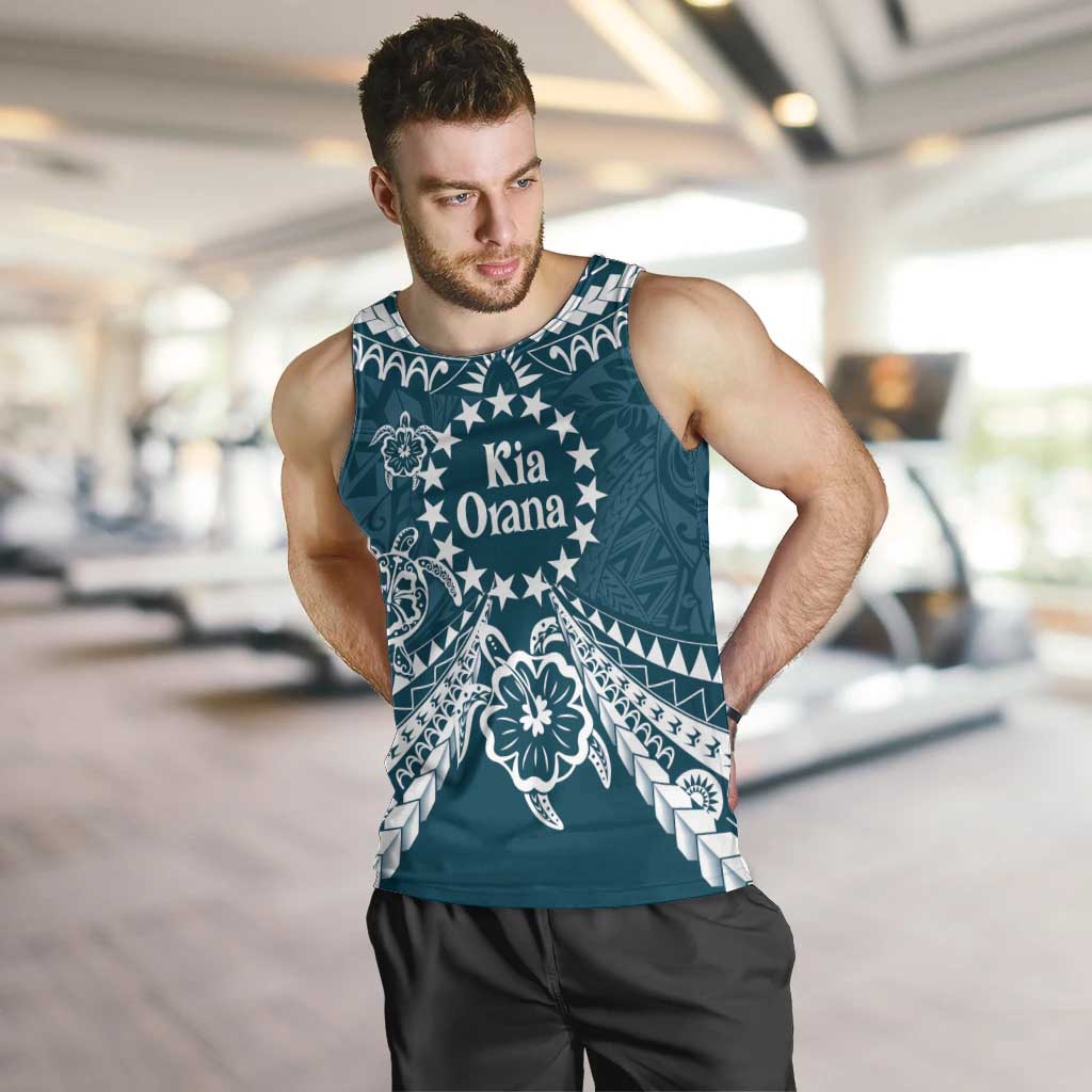 Kia Orana Cook Islands Men Tank Top Polynesian Turtle Crowberry Blue Color LT14 Crowberry Blue - Polynesian Pride