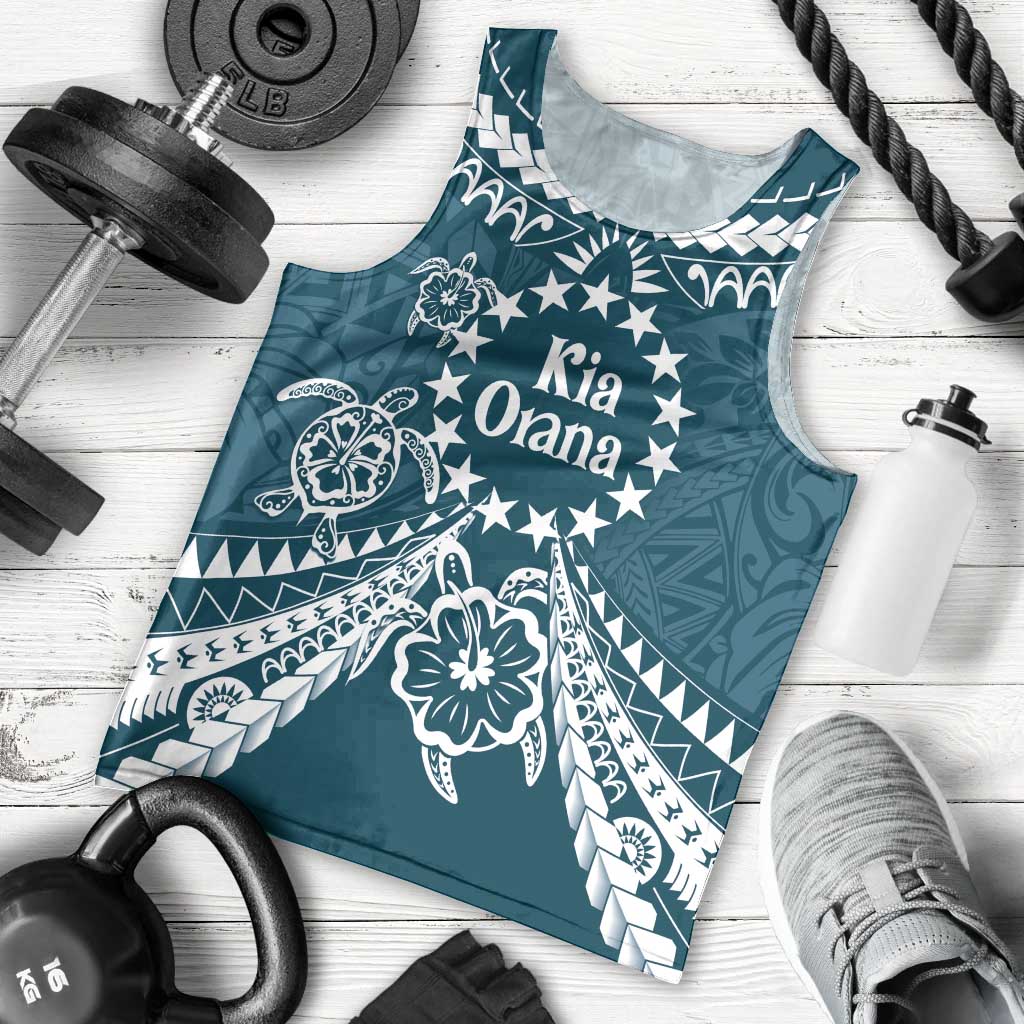 Kia Orana Cook Islands Men Tank Top Polynesian Turtle Crowberry Blue Color LT14 - Polynesian Pride