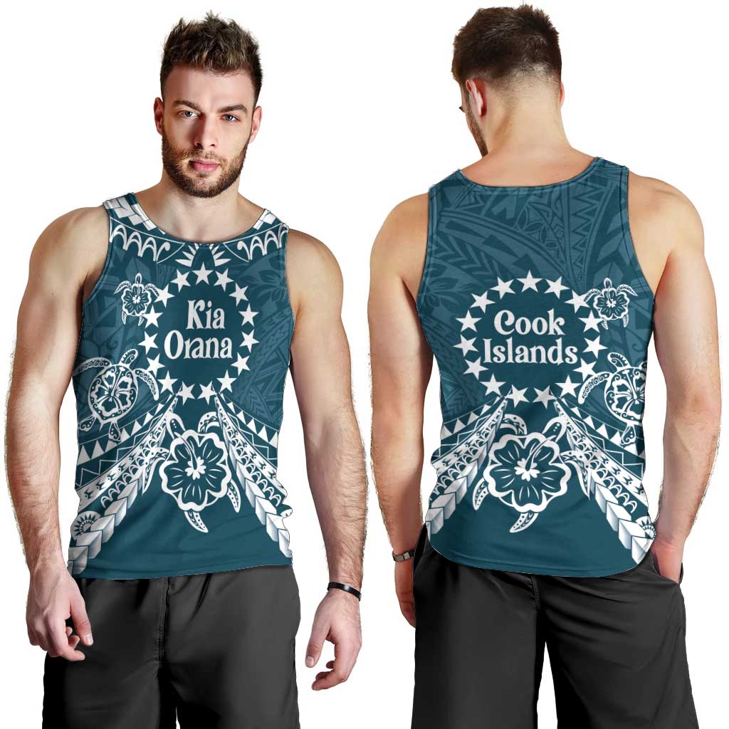Kia Orana Cook Islands Men Tank Top Polynesian Turtle Crowberry Blue Color LT14 - Polynesian Pride