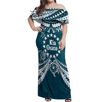 Kia Orana Cook Islands Off Shoulder Maxi Dress Polynesian Turtle Crowberry Blue Color LT14 Women Crowberry Blue - Polynesian Pride